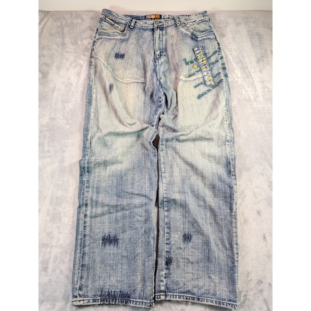Akademiks Men's Jeanius Jeans Size 40 Very Baggy With Embroidered Logos All Over